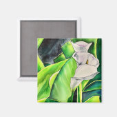 Aimant Lys d'Arum blanc aquarelle florale tropicale (Recto/Verso)