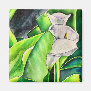 Aimant Lys d'Arum blanc aquarelle florale tropicale