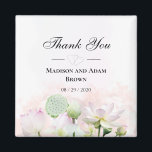 Aimant Lys d'eau douce et Merci d'aquarelle Loti<br><div class="desc">Fleurs de lotus et nénuphars doux et élégant design de Merci mariage dans de jolies couleurs pastel rose,  vert et blanc. Personnalisez en changeant les noms et la date.</div>