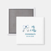 Aimant M. & Mme ajouter nom date mariage faveur arc bleu (Recto/Verso)
