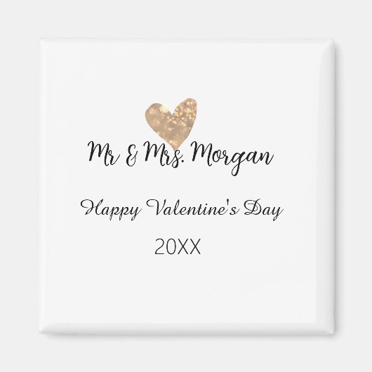Aimant M & Mme nom joyeuse Saint-Valentin cœur doré (Devant)