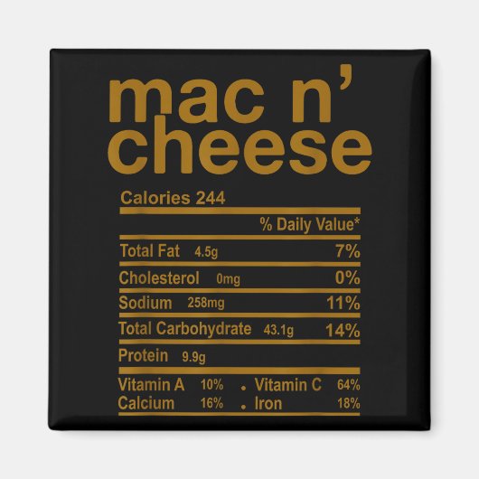 Aimant Mac And Cheese Nutrition Facts Funny Thanksgiving (Devant)