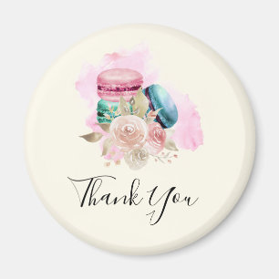 Aimant Macarons et fleurs colorés Merci d'aquarelle
