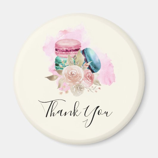 Aimant Macarons et fleurs colorés Merci d'aquarelle (Devant)