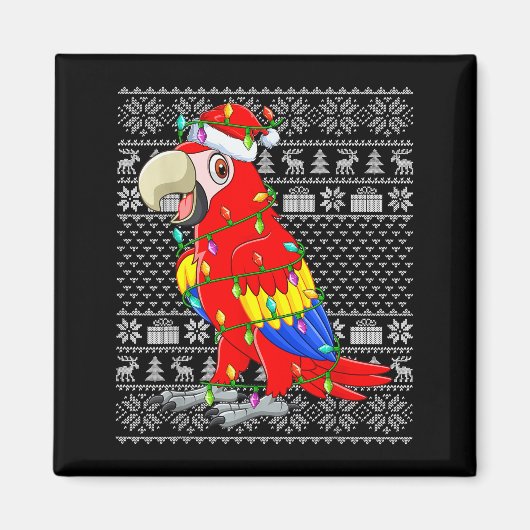 Aimant Macaw Parrot Christmas Lights Ugly Sweater Funny B (Devant)