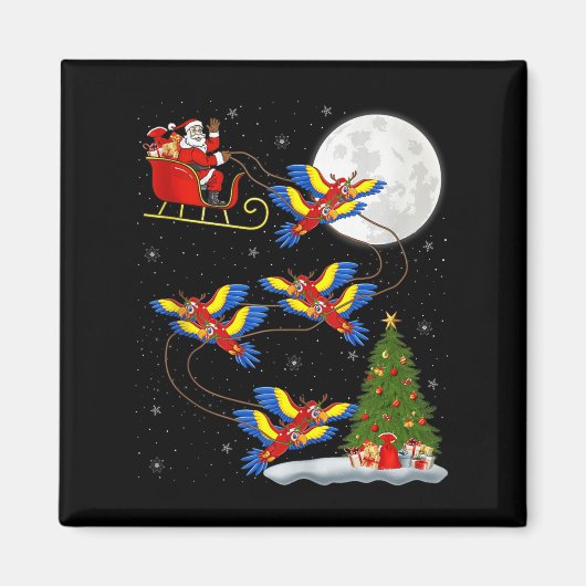 Aimant Macaw Parrots Santa Sleigh Flying Funny Magical Ch (Devant)