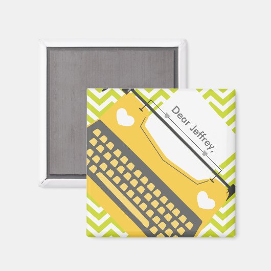 Aimant Machine à écrire rétro or sur Green Chevron (Recto/Verso)