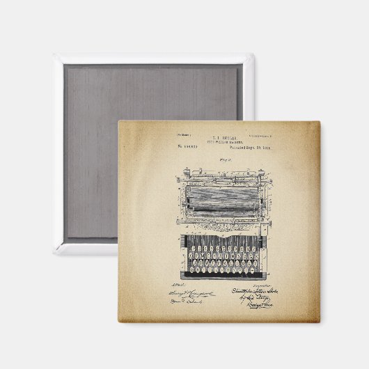 Aimant Machine à écrire vintage brevet (Recto/Verso)