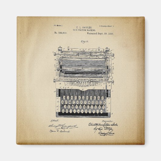 Aimant Machine à écrire vintage brevet (Devant)