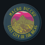Aimant Machu Picchu Pérou Cercle retro désorganisé<br><div class="desc">Image vectorielle de Machu Picchu. Machu Picchu est une citadelle incane située au sommet des montagnes des Andes au Pérou, au-dessus de la vallée de l'Urubamba.</div>
