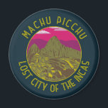 Aimant Machu Picchu Pérou Cercle retro désorganisé<br><div class="desc">Image vectorielle de Machu Picchu. Machu Picchu est une citadelle incane située au sommet des montagnes des Andes au Pérou,  au-dessus de la vallée de l'Urubamba.</div>