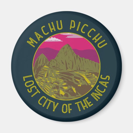 Aimant Machu Picchu Pérou Cercle retro désorganisé (Devant)