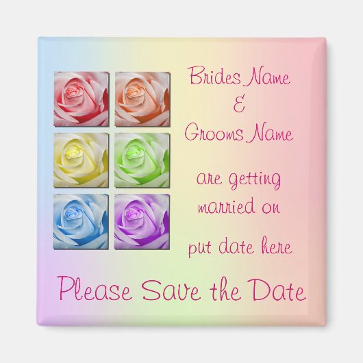 Aimant Macro Rainbow Mariage Rose Enregistrer La Date Mag (Devant)