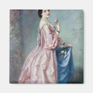 Aimant Madame tenant des fleurs dans son jupon