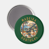 Aimant Madeira Portugal Cercle retro en détresse (Recto/Verso)