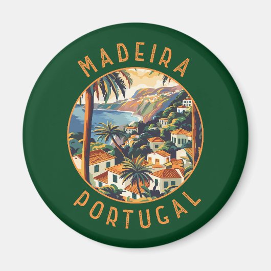 Aimant Madeira Portugal Cercle retro en détresse (Devant)