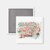 Aimant Madrid Espagne Carte illustrée avec les routes pri (Recto/Verso)