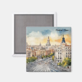Aimant Madrid Espagne Ville Silhouette Aquarelle Peinture (Recto/Verso)