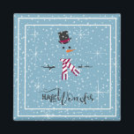 Aimant Magic and Wonder Christmas Snowman Blue ID440<br><div class="desc">Magnifique design de réfrigérateur de Noël avec un bonhomme de neige stylisé encadré en blanc sur un arrière - plan bleu cadet parsemé de flocons de neige et d'étoiles. La typographie branchée de 'Magic and Wonder' complète le design. Ajoutez votre nom pour personnaliser si vous le souhaitez. Recherchez ID440 pour...</div>