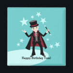 Aimant Magician kids birthday party<br><div class="desc">This product is for kids that love magic and magicians. It features a cute little magician boy performing magic tricks with a magic hat, wand and rabbit. This product is ideal for a magician themed birthday party or for kids who love magic tricks. Very easy to customize with your own...</div>