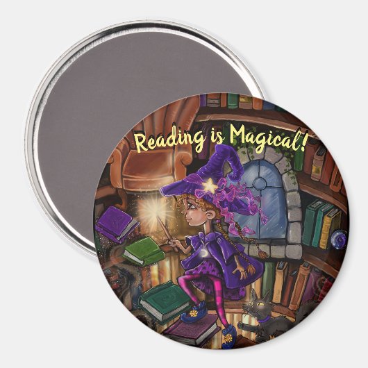 Aimant Magie dans la bibliothèque 'La lecture est magique (Recto/Verso)