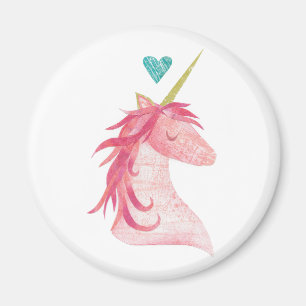 Aimant Magie rose de licorne avec le coeur