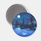 Aimant Magique nuit d'hiver avec ciel étoilé et pleine lu (Recto/Verso)