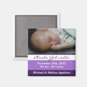 Aimant Magnat de Faire-part de naissance photo à rayures  (Recto/Verso)