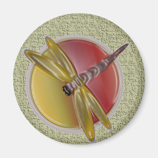 Aimant Magnat rond d'art de libellules (Devant)