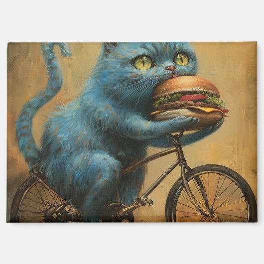 Aimant Magnet\Drôle de Chat Bleu à Vélo avec Géant (Recto)