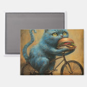 Aimant Magnet\Drôle de Chat Bleu à Vélo avec Géant (Recto/Verso)