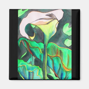 Aimant Magnét fleur tropicale blanche et verte d'Arum