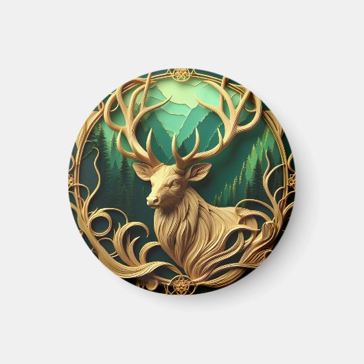 Aimant Magnifique buck regardant dans une forêt sereine (Devant)