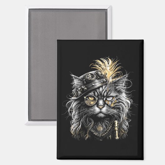 Aimant Magnifique chat Steampunk (Recto/Verso)