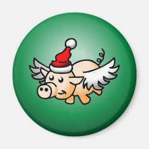 Aimant Magnifique cochon de Noël volant