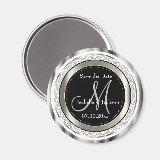 Aimant Magnifique Enregistrer la date en argent et diaman (Recto/Verso)