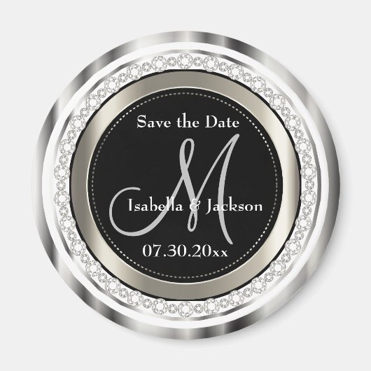 Aimant Magnifique Enregistrer la date en argent et diaman (Devant)