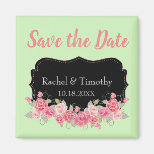 Aimant Magnifique Enregistrer la date Mariage rose et ver
