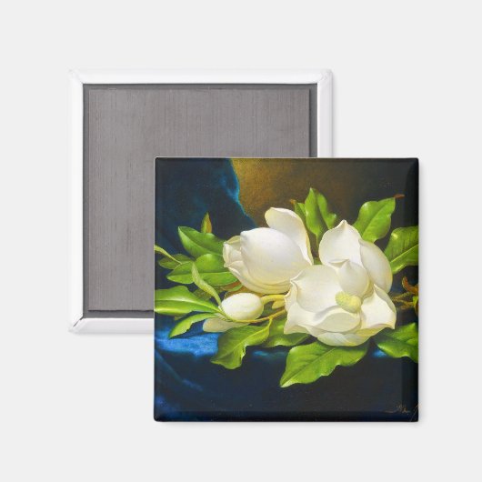Aimant Magnolias géant sur toile de velours bleu (Recto/Verso)