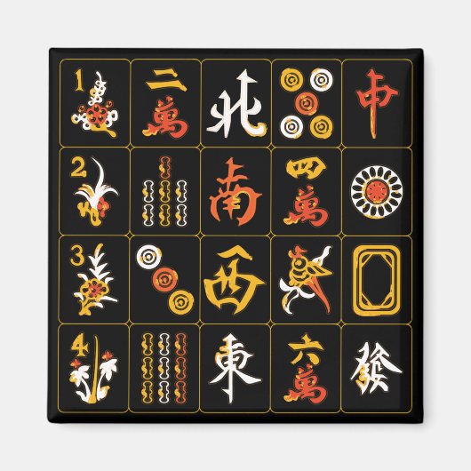 Aimant Mah Jongg noir/orange/jaune (Devant)