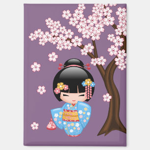 Aimant Maiko Kokeshi poupée mignonne Geisha fille pourpre