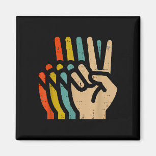 Aimant Main de la paix Couleurs Rétro Vintage 70s Hipe Ho