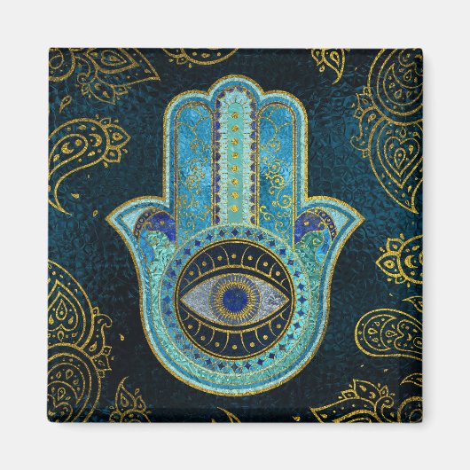 Aimant Main Hamsa décorative avec arrière - plan cachemir (Devant)