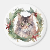 Aimant Maine Coon Chat Noël Wreath Festive Kitten (Devant)