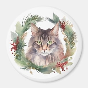 Aimant Maine Coon Chat Noël Wreath Festive Kitten