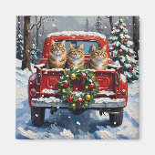 Aimant Maine Coon Christmas Red Truck Holiday (Devant)