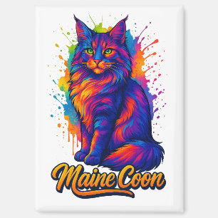 Aimant Maine Coon Pop Art Colorful Cat Illustration