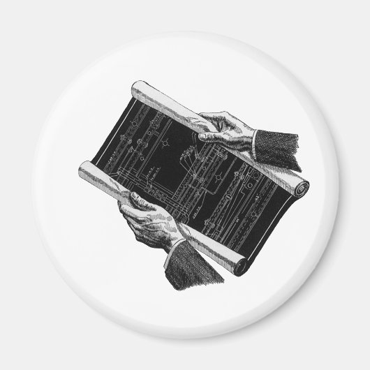 Aimant Mains avec plans d'architecture bleus vintage (Devant)