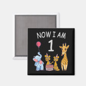 Aimant Maintenant j'ai 1 an 1er anniversaire au zoo (Recto/Verso)