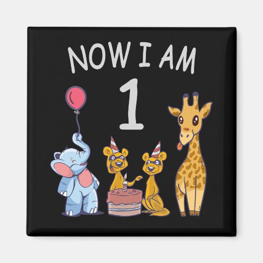 Aimant Maintenant j'ai 1 an 1er anniversaire au zoo (Devant)